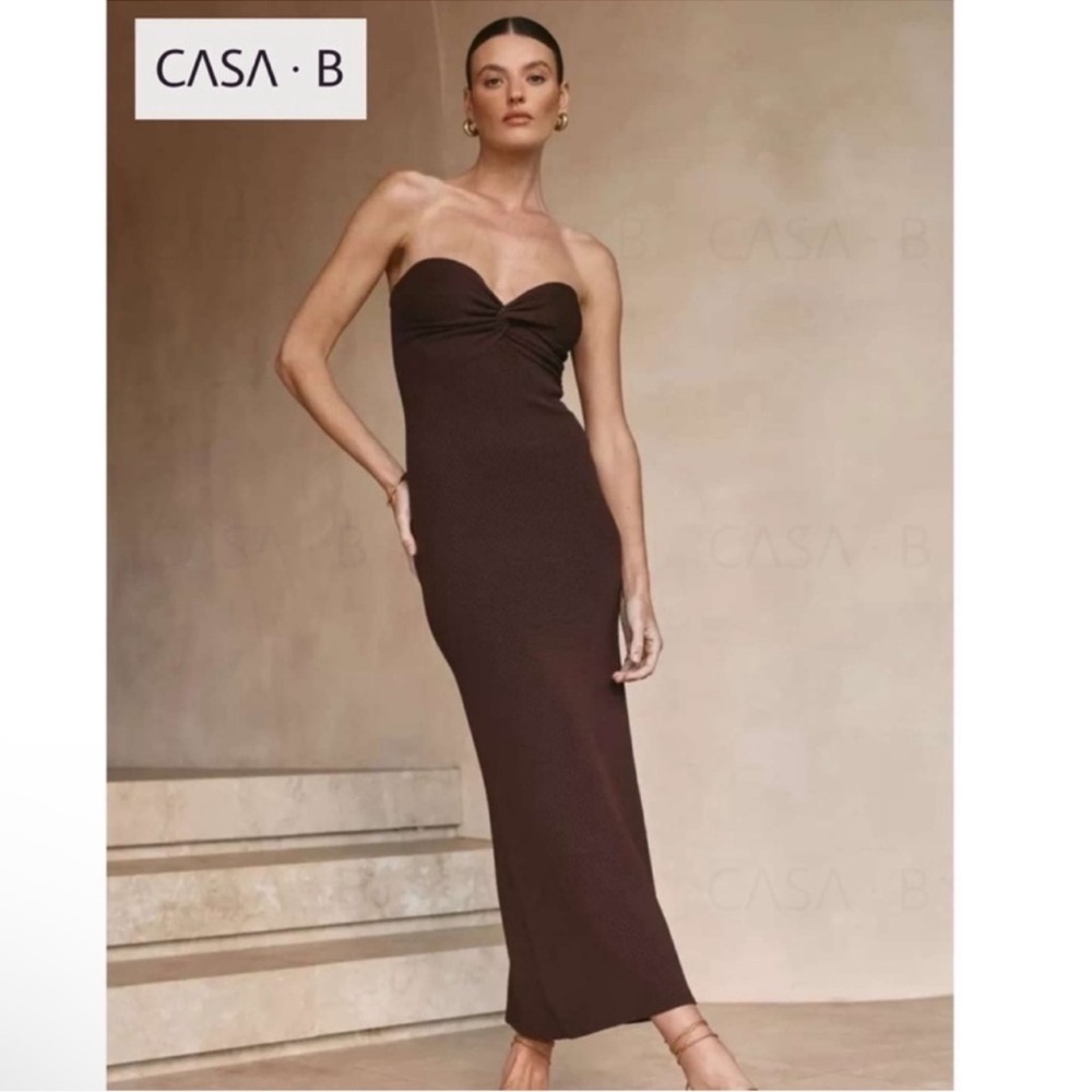 NEW to CASA B💫| Renee Front Twist Sweetheart Knit Brown Maxi Dress